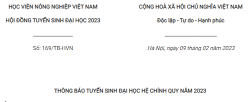 Thông báo tuyển sinh đại học năm 2023 của Học viện Nông nghiệp Việt Nam